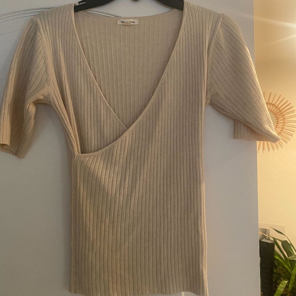Tan Cross Over V Neck Shirt